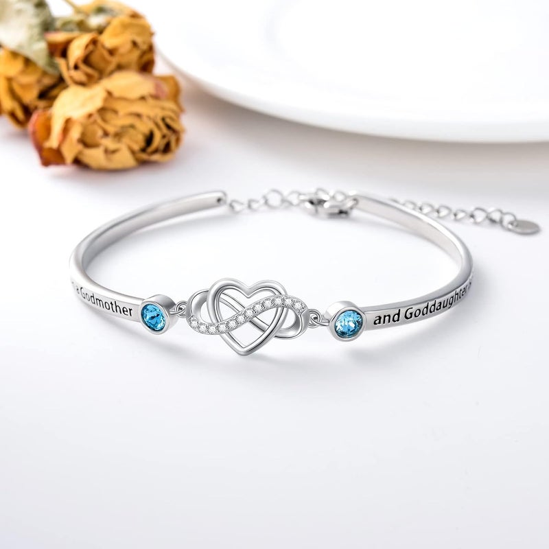 AOBOCO 925 Sterling Silver Adjustable Infinity Heart Bangle Bracelet for Sister Best Friend Daughter Mom Grandma Granddaughter Daughter in Law Godmother Goddaughter Stepmom Stepdaughter - Image 2